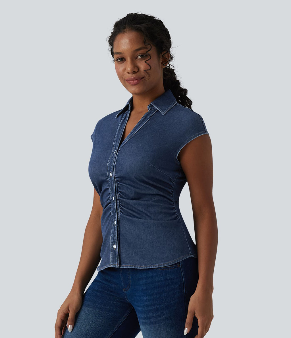 Halara Flex™ Chemise casual sans manches en jean col V