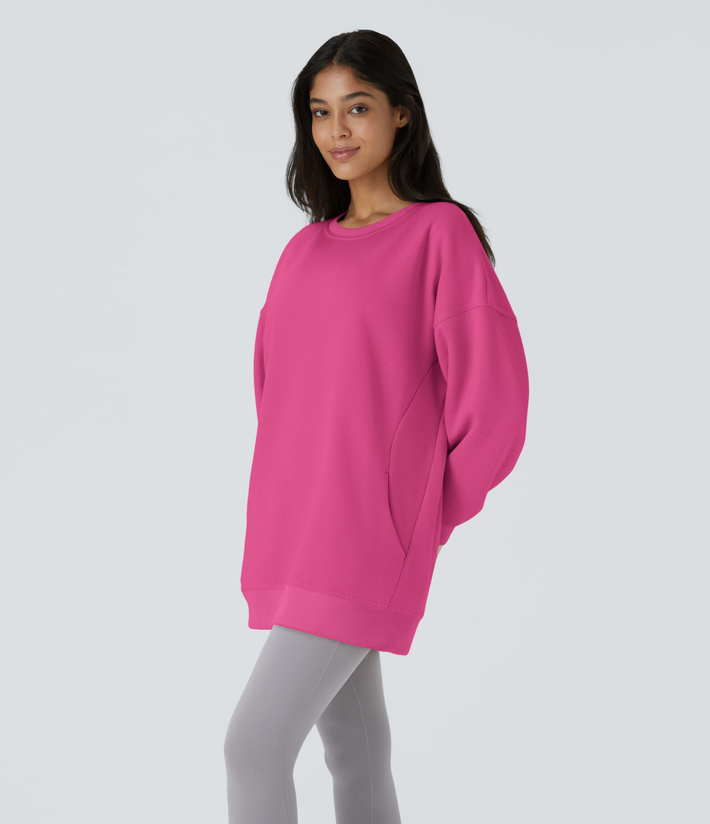 Sweat-shirt décontracté en polaire, col rond, manches longues, poches latérales, coupe oversize