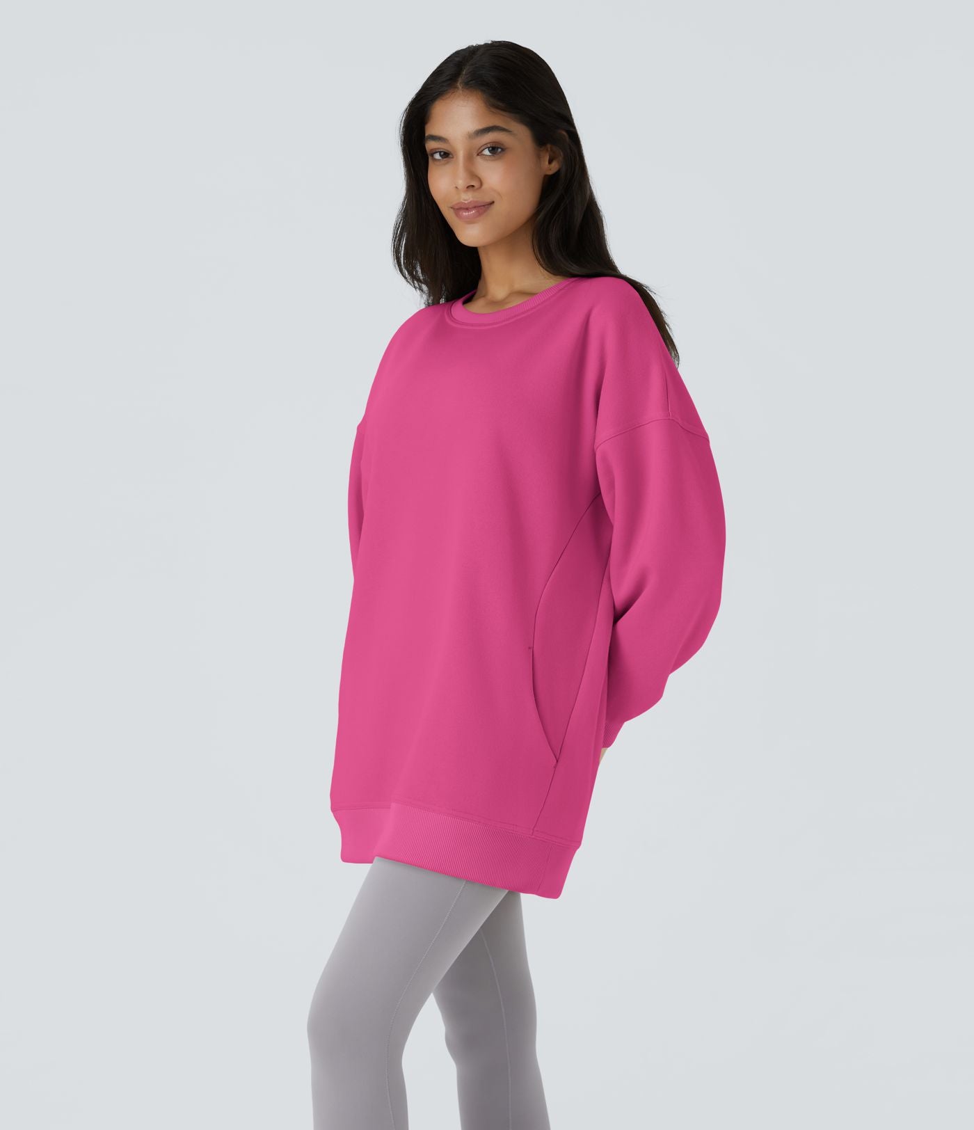 Sweat-shirt décontracté en polaire, col rond, manches longues, poches latérales, coupe oversize