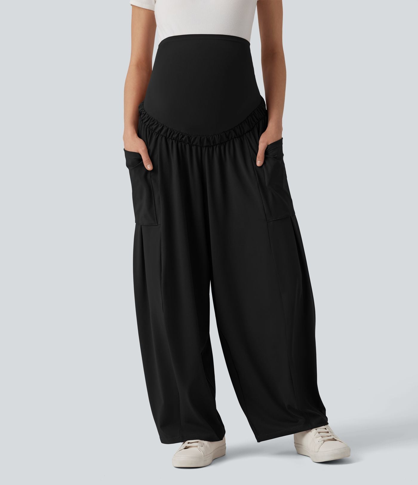 Pantalon de grossesse casual ample taille super haute avec cordon de serrage et poches