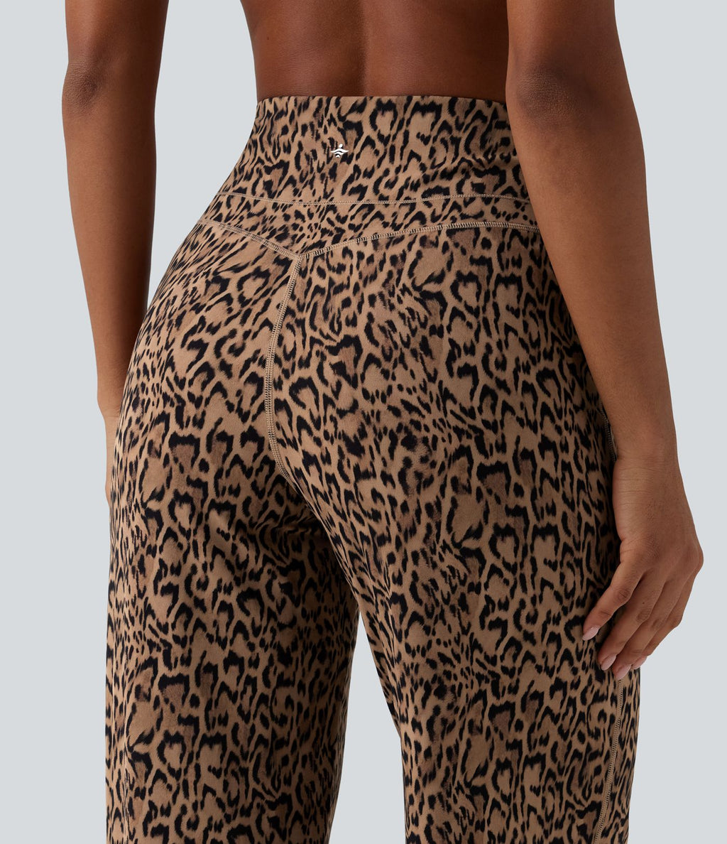 Pantalon de yoga jambes droites taille haute gainant imprimé léopard Halara UltraSculpt™ avec poches