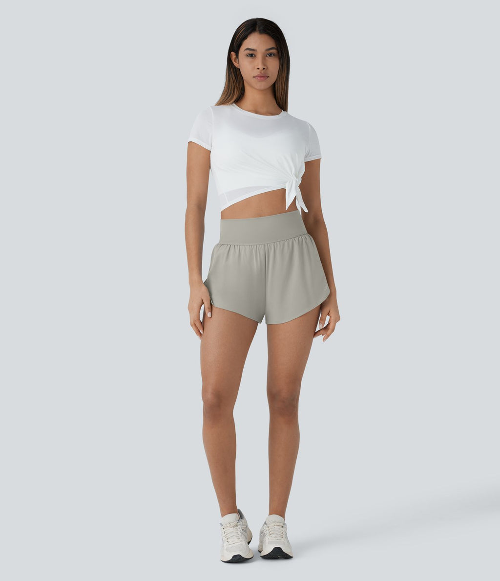 Softlyzero™ QuickDry Short de course à pied 2-en-1 taille haute à ourlet croisé avec pois réfléchissants et poches latérales