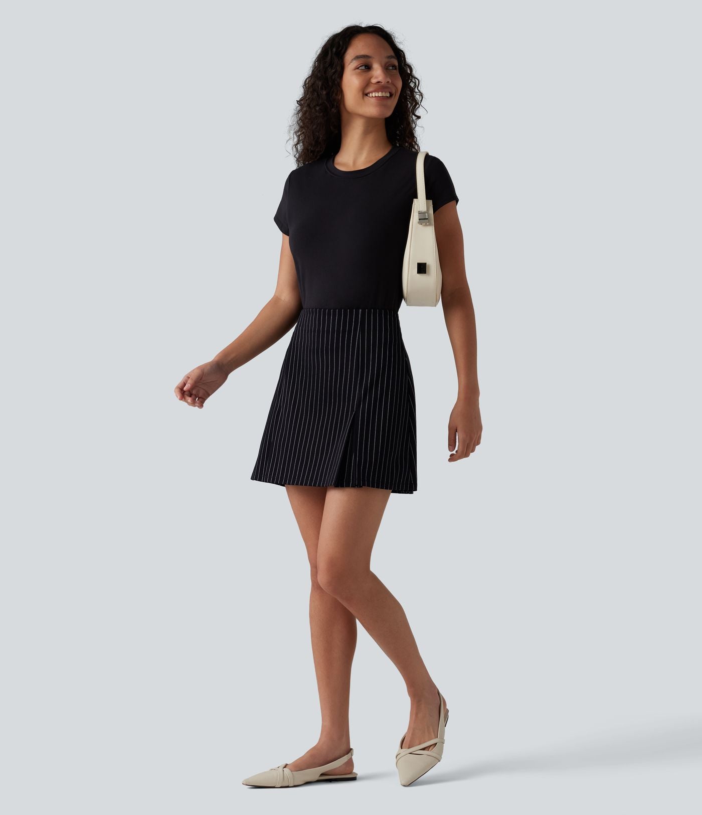 Jupe mini allongée trapèze taille haute 2-en-1 effet frais InstantCool à rayures pour le travail