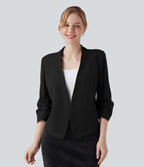 Blazer de travail résistant en ponte roma à décolleté en V et manches 3/4
