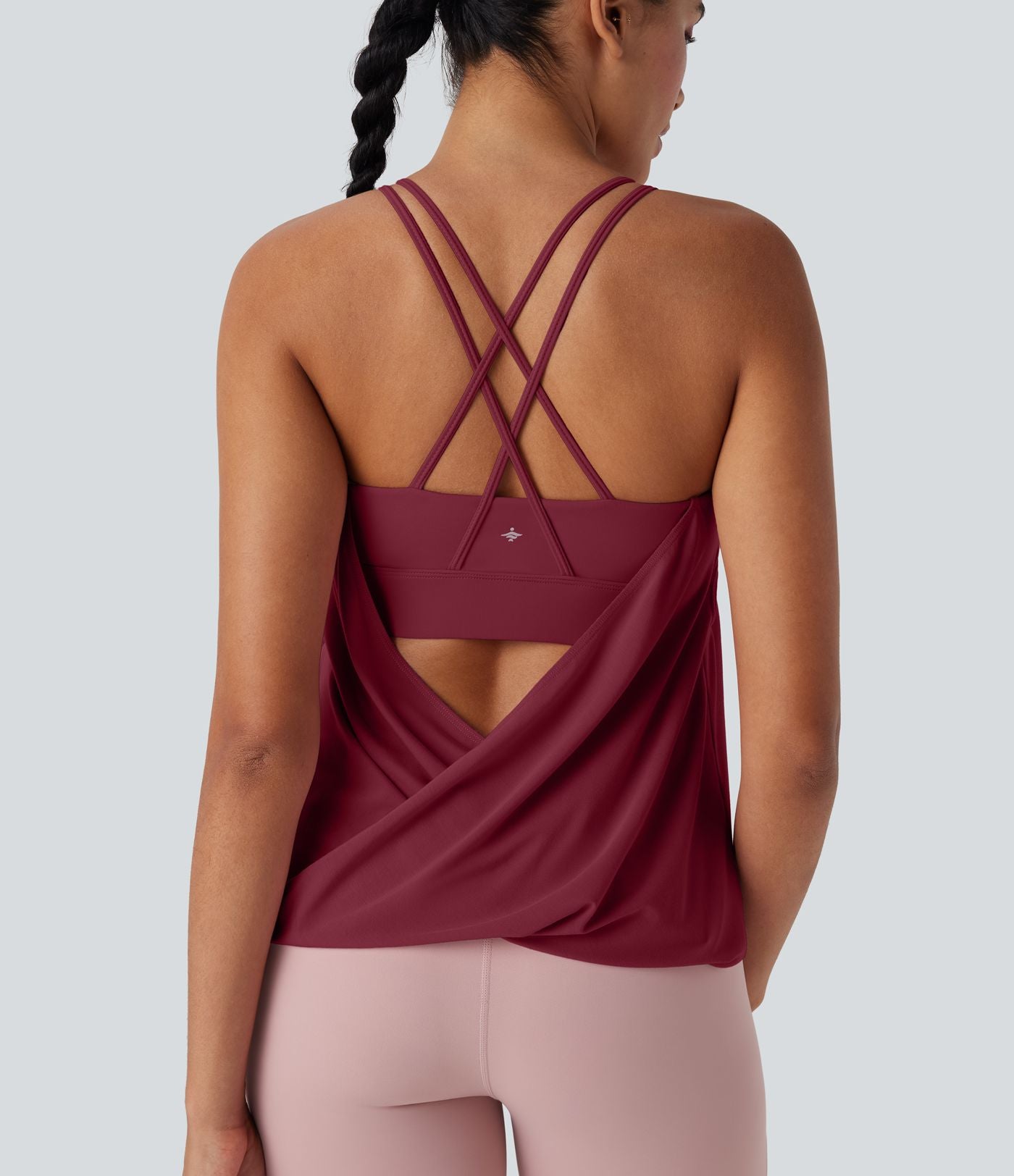 Débardeur yoga plissé à dos nu avec bretelles croisées et séchage rapide