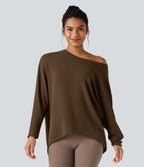 Top thermique oversize col échancré manches longues ourlet asymétrique