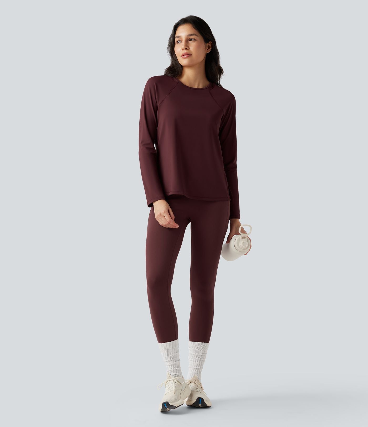 Top de sport running SoftlyZero™ Airy ourlet fendu col rond manches longues - UPF50+