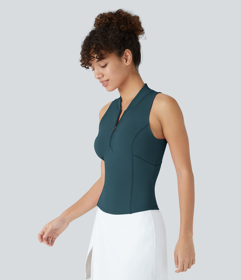 Softlyzero™ QuickDry Débardeur Golf Slim à Demi-Zip et Col Baseball