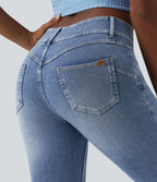 Halara Flex™ Jean skinny 7/8 casual taille mi-haute en lyocell drapé effet délavé, avec poches