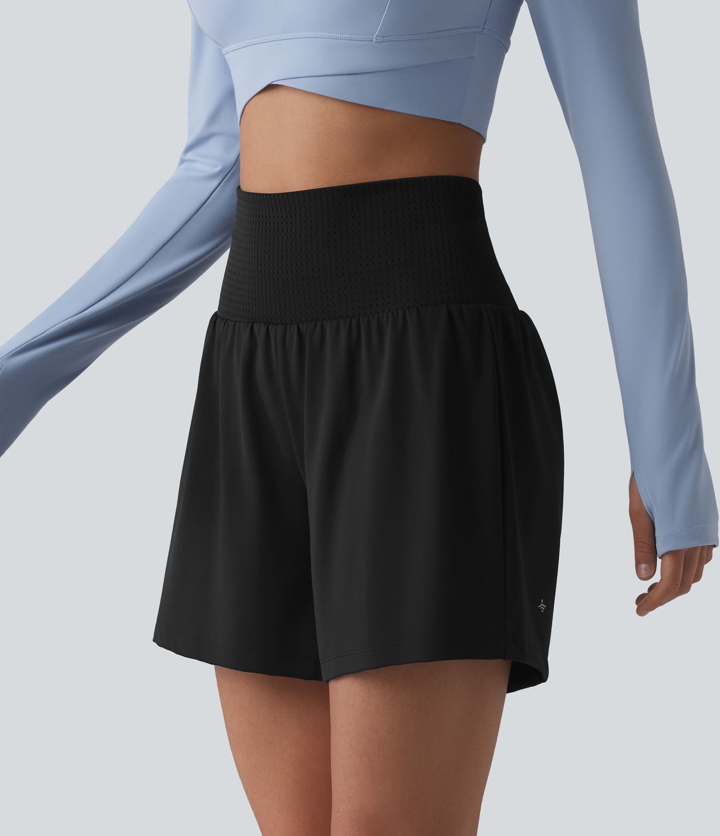 Short de yoga 2 en 1 taille haute à œillets avec effet ventre plat et poches 12,5 cm