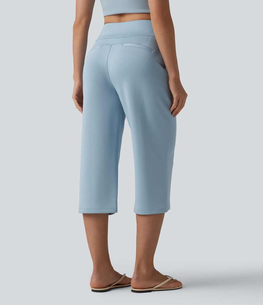 Pantalon Capri décontracté à taille haute, coupe droite, cordon de serrage et poches