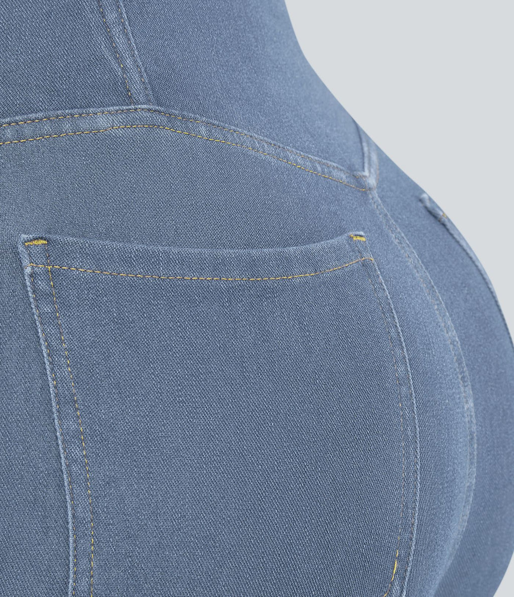 Jean super évasé Halara Flex™ décontracté maille denim extensible délavée effet frais InstantCool taille haute poches croisées