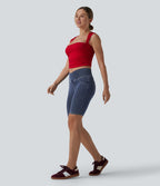 Short denim skinny décontracté Halara Flex™ croisé taille mi-haute 23 cm avec poches