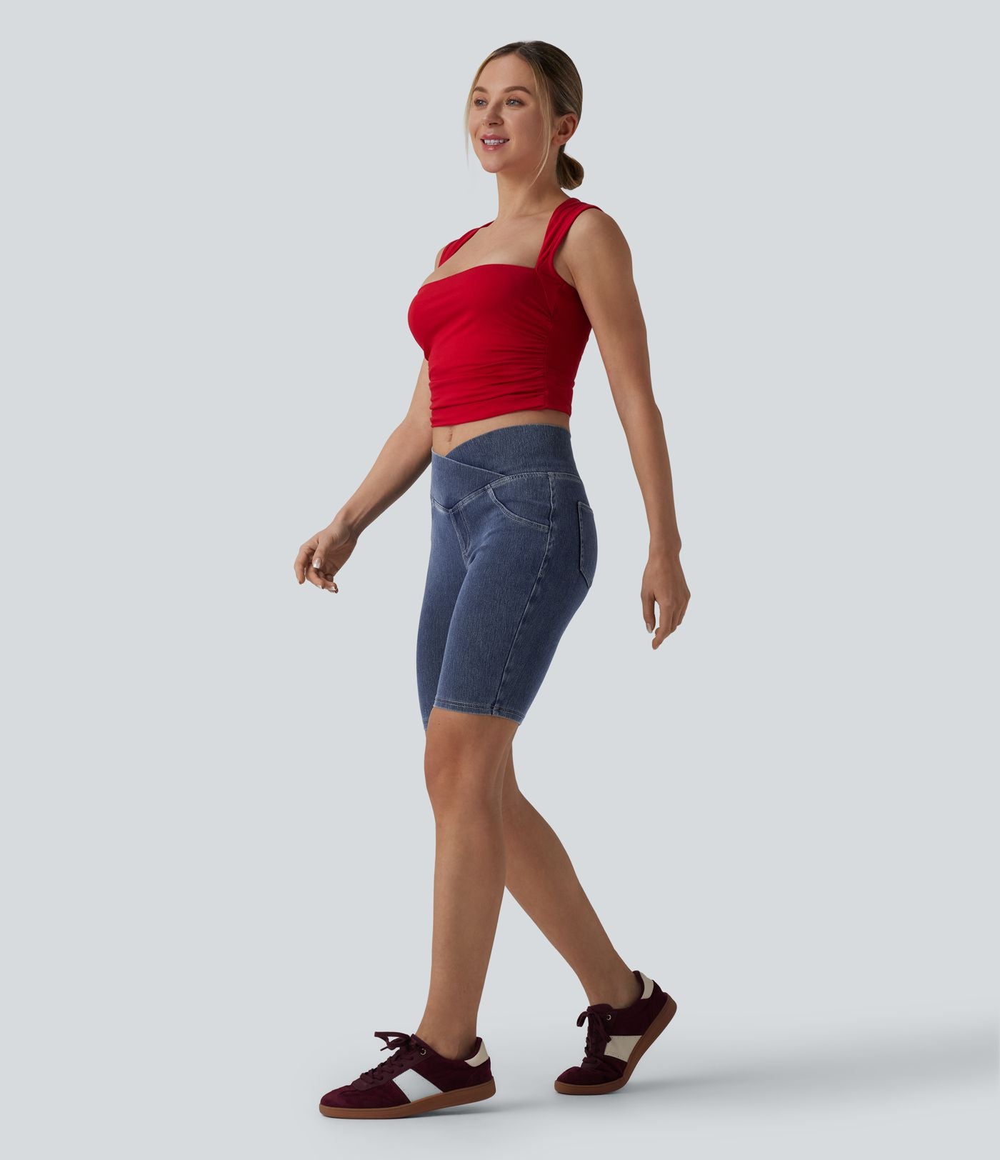 Short denim skinny décontracté Halara Flex™ croisé taille mi-haute 23 cm avec poches