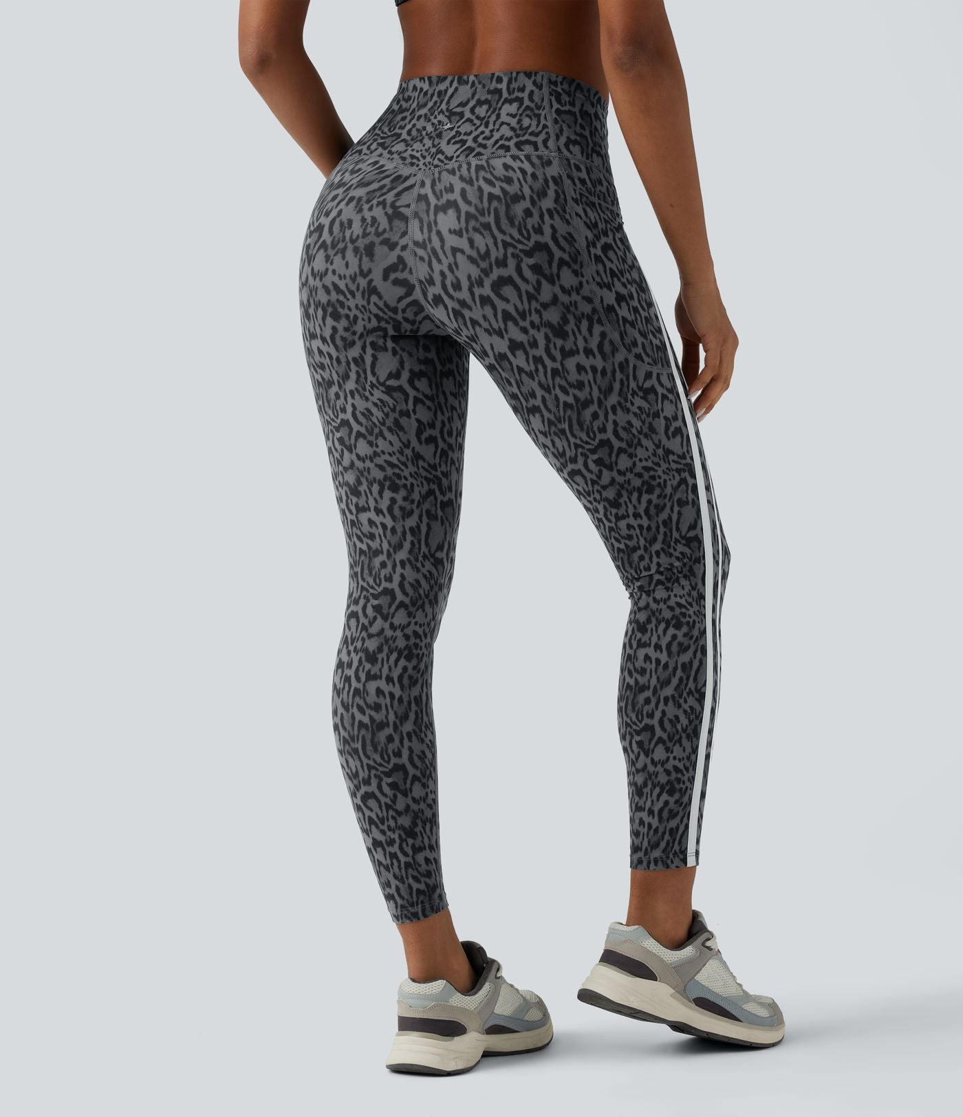 Legging 7/8 d'entraînement taille haute gainant imprimé léopard et rayures color block Halara UltraSculpt™ avec poches