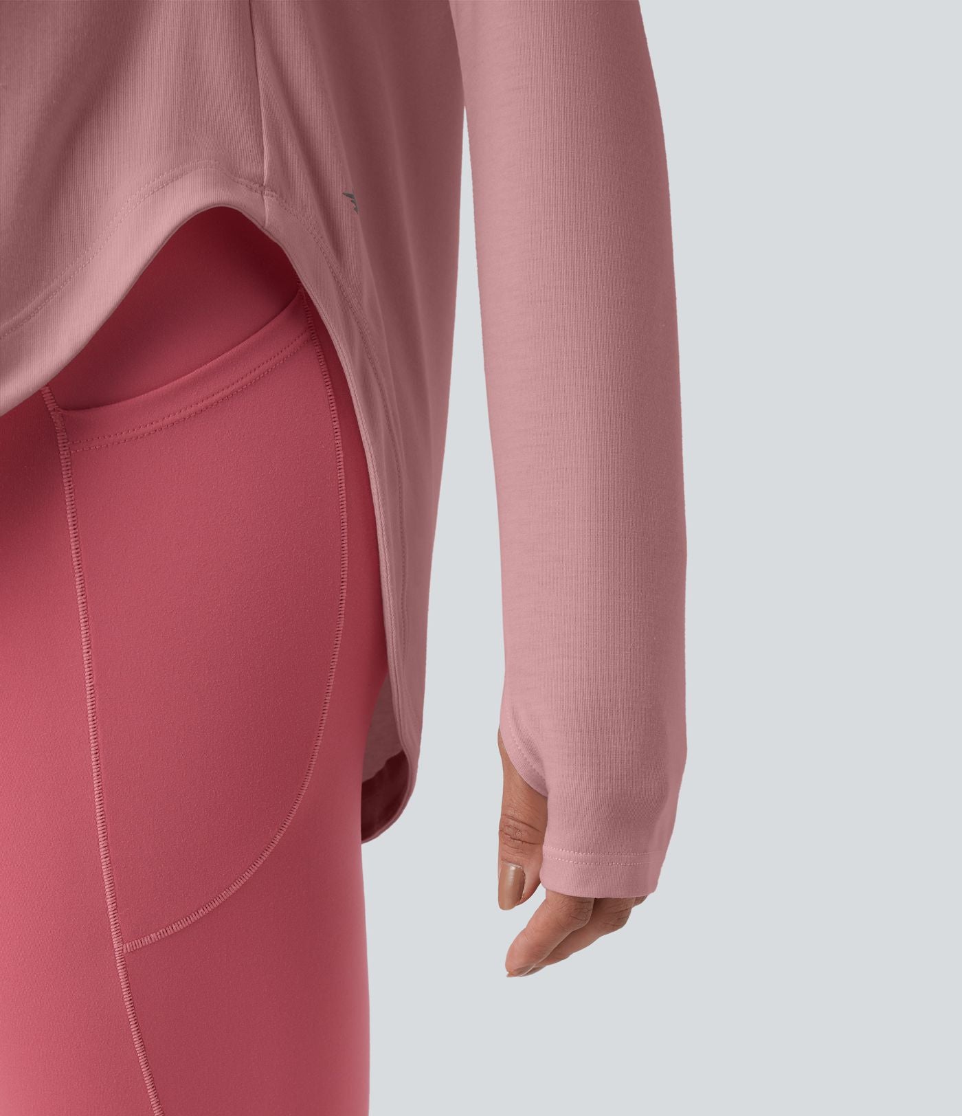 Top de sport yoga une épaule séchage rapide ourlet arrondi asymétrique manches longues avec trous pouces - Brassière intégrée