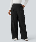 Pantalon voyage taille haute jambe large avec poches