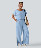 Combinaison casual asymétrique manches courtes avec poches et fente - Easy Peasy