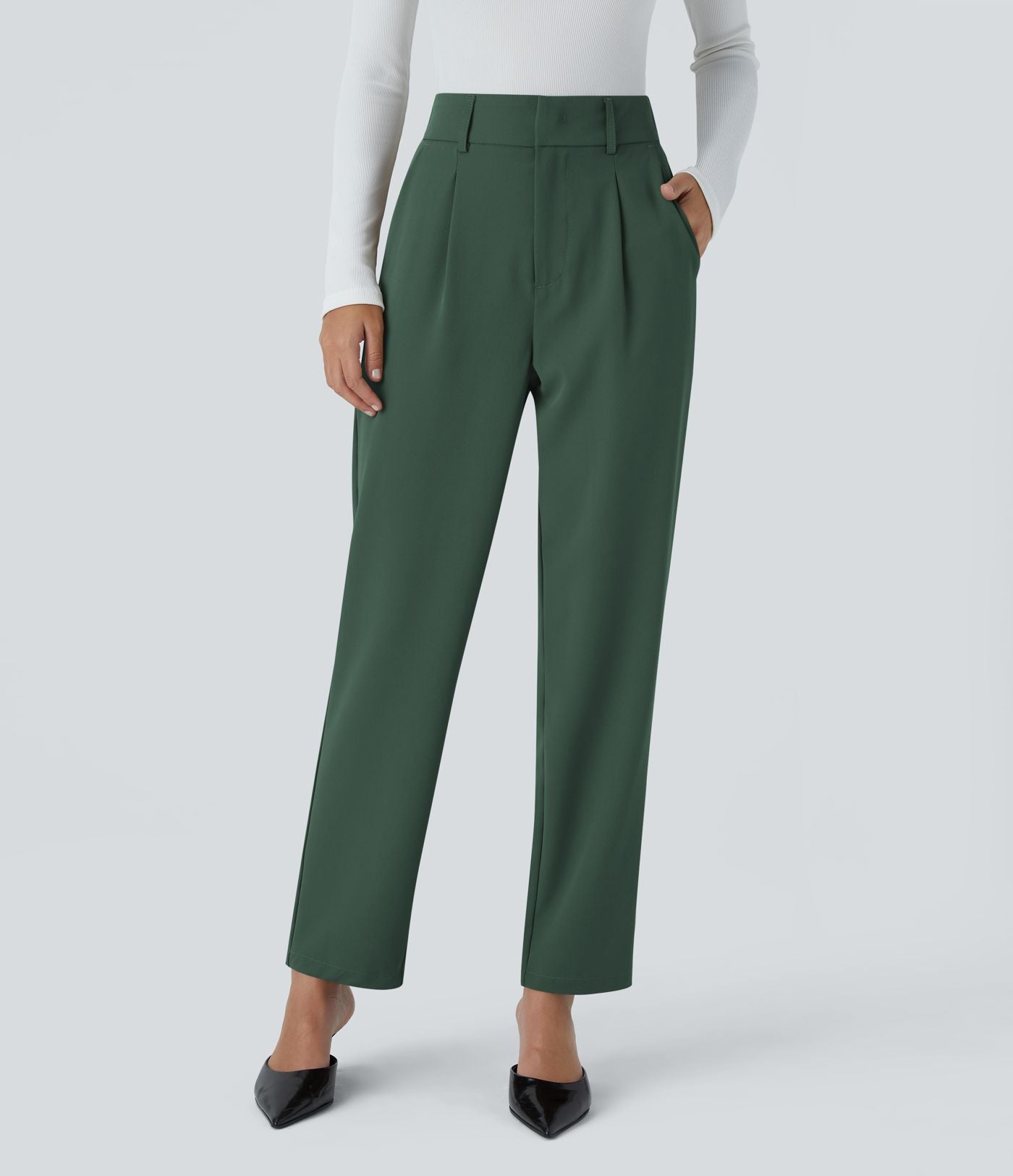 Pantalon tailleur Halara Flex™ fuselé uni, taille haute, avec poches