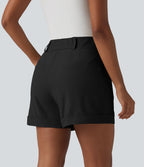 Short tailleur large en popeline stretch plissé taille haute avec ourlet roulotté et poches