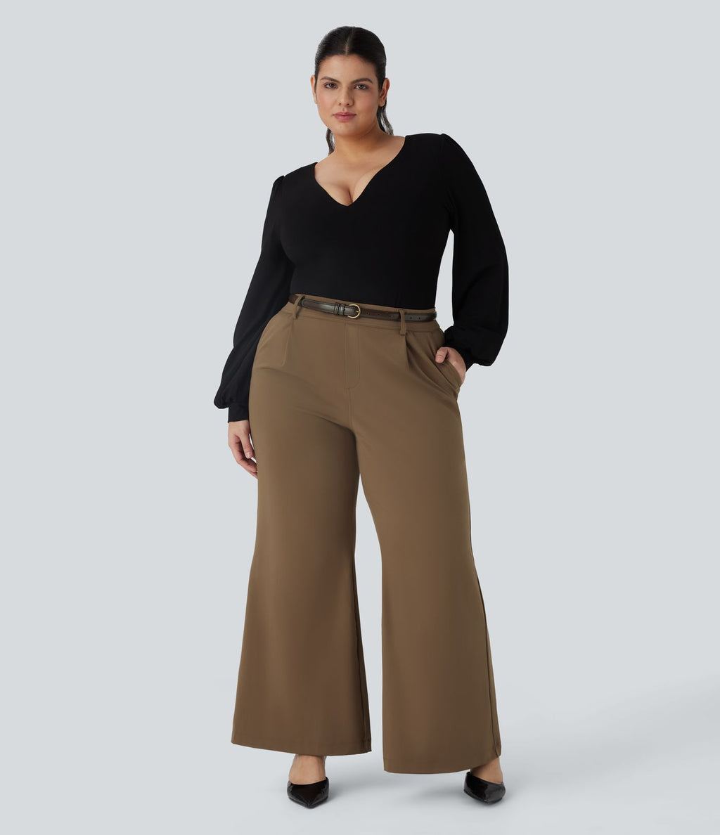 Pantalon tailleur évasé grande taille taille haute Halara Flex™ DayStretch avec poches