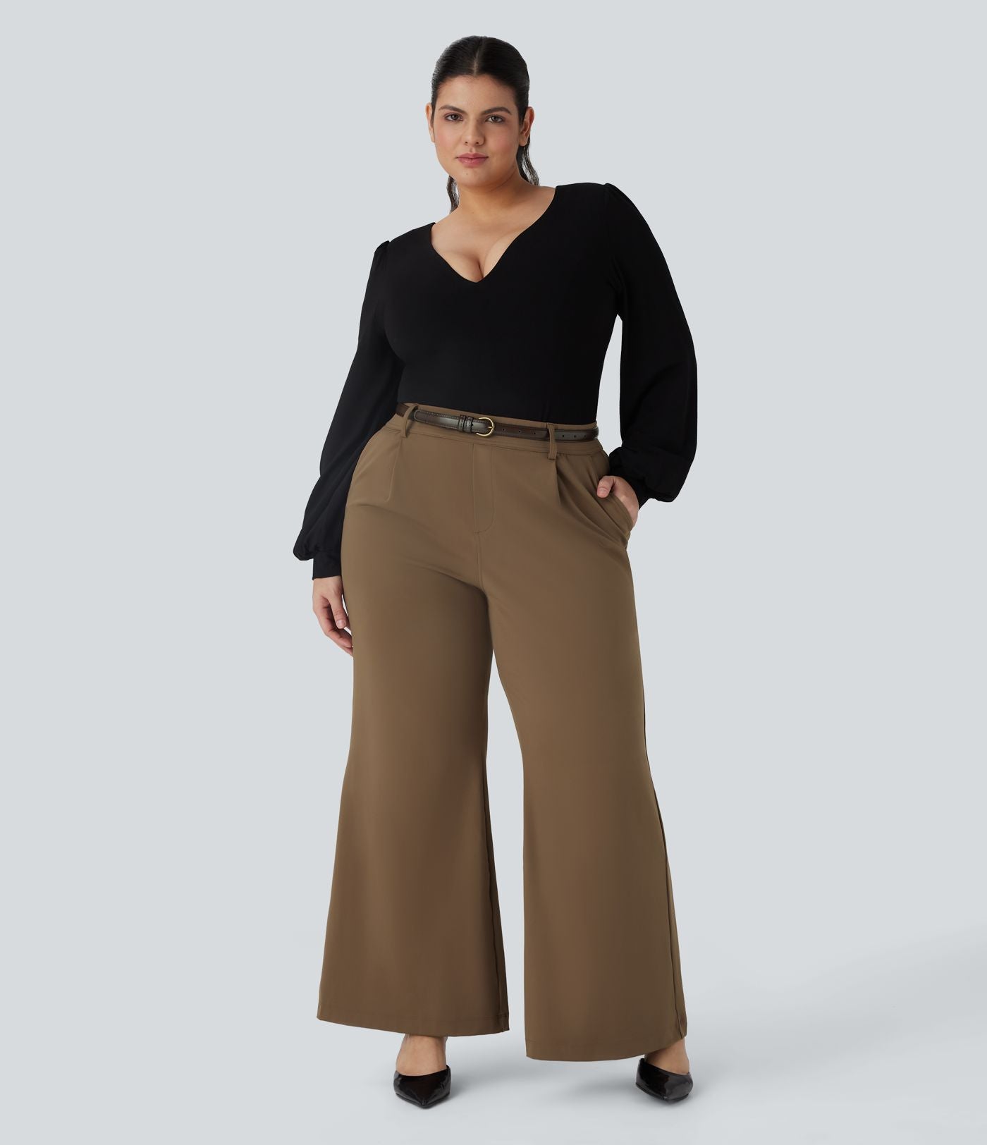 Pantalon tailleur évasé grande taille taille haute Halara Flex™ DayStretch avec poches