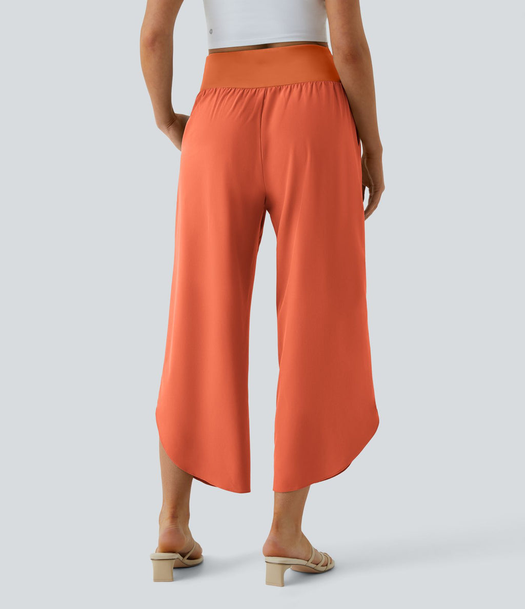 Breezeful™ Pantalon Fluide Vacances Séchage Rapide Taille Haute Croisée Poches Latérales Plissées Fente