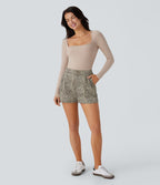 Short en coton décontracté taille haute, poches latérales et imprimé léopard