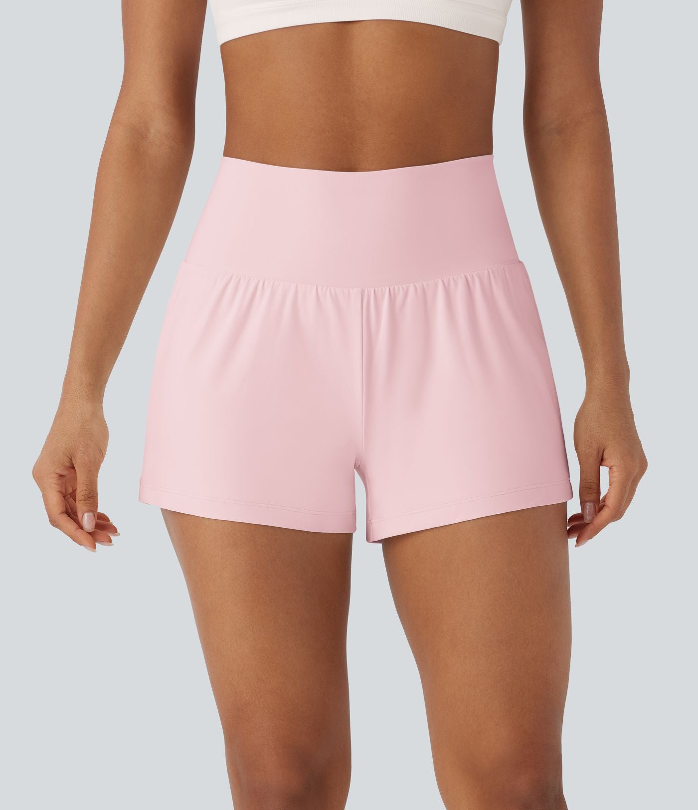 Short 7,5cm Yoga 2 en 1 Super Taille Haute Poches Arrière Poches Cachées Latérales