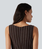 Robe casual mini rayée sans manches à col bateau avec poches