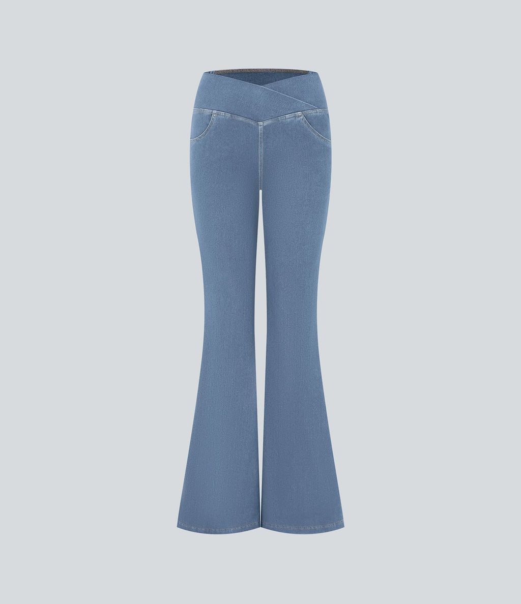 Jean super évasé Halara Flex™ décontracté maille denim extensible délavée effet frais InstantCool taille haute poches croisées