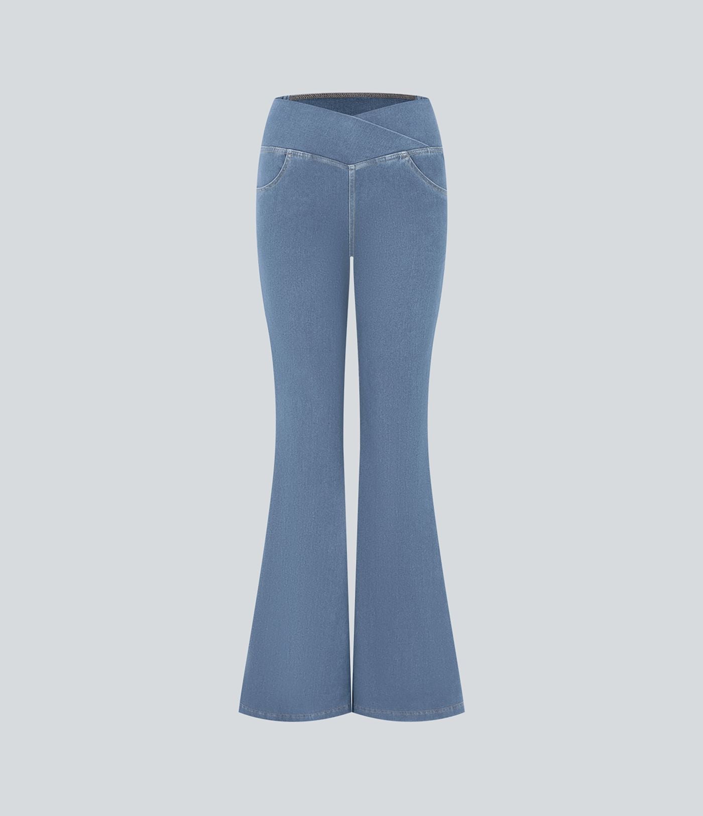 Jean super évasé Halara Flex™ décontracté maille denim extensible délavée effet frais InstantCool taille haute poches croisées
