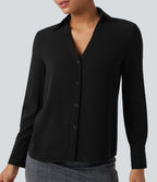 Chemise de travail en mousseline col V manches longues