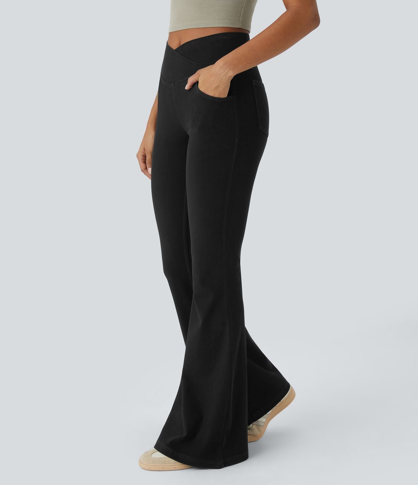 Jean super évasé Halara Flex™ décontracté maille denim extensible délavée effet frais InstantCool taille haute poches croisées