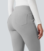 Pantalon tailleur évasé taille haute avec poches