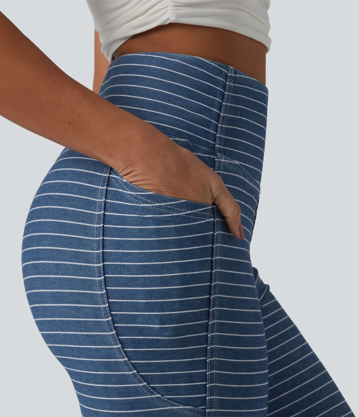 Jegging 7/8 rayé taille haute Halara Flex™ avec poches et effet ventre plat