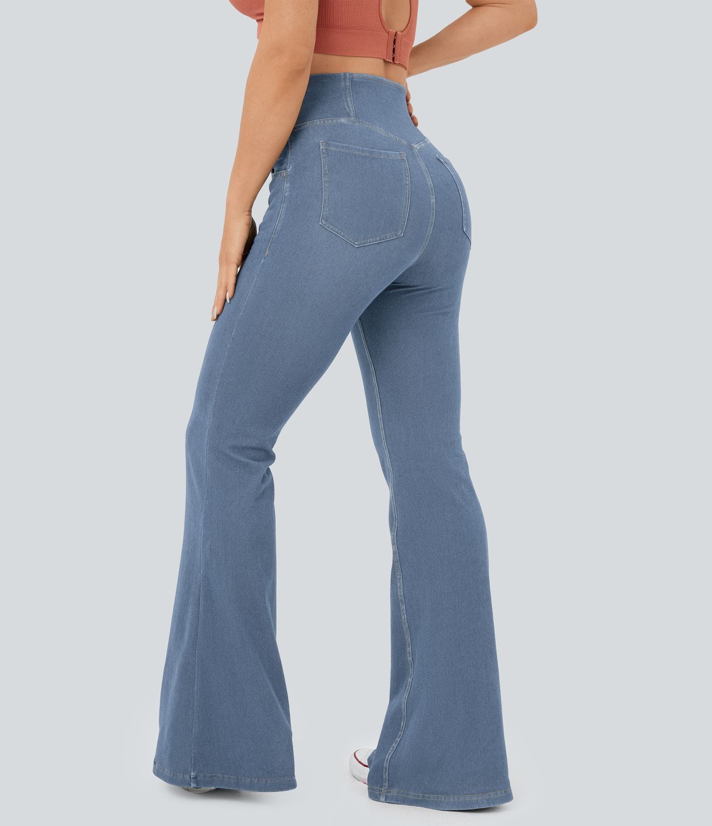 Jean super évasé Halara Flex™ décontracté maille denim extensible délavée effet frais InstantCool taille haute poches croisées