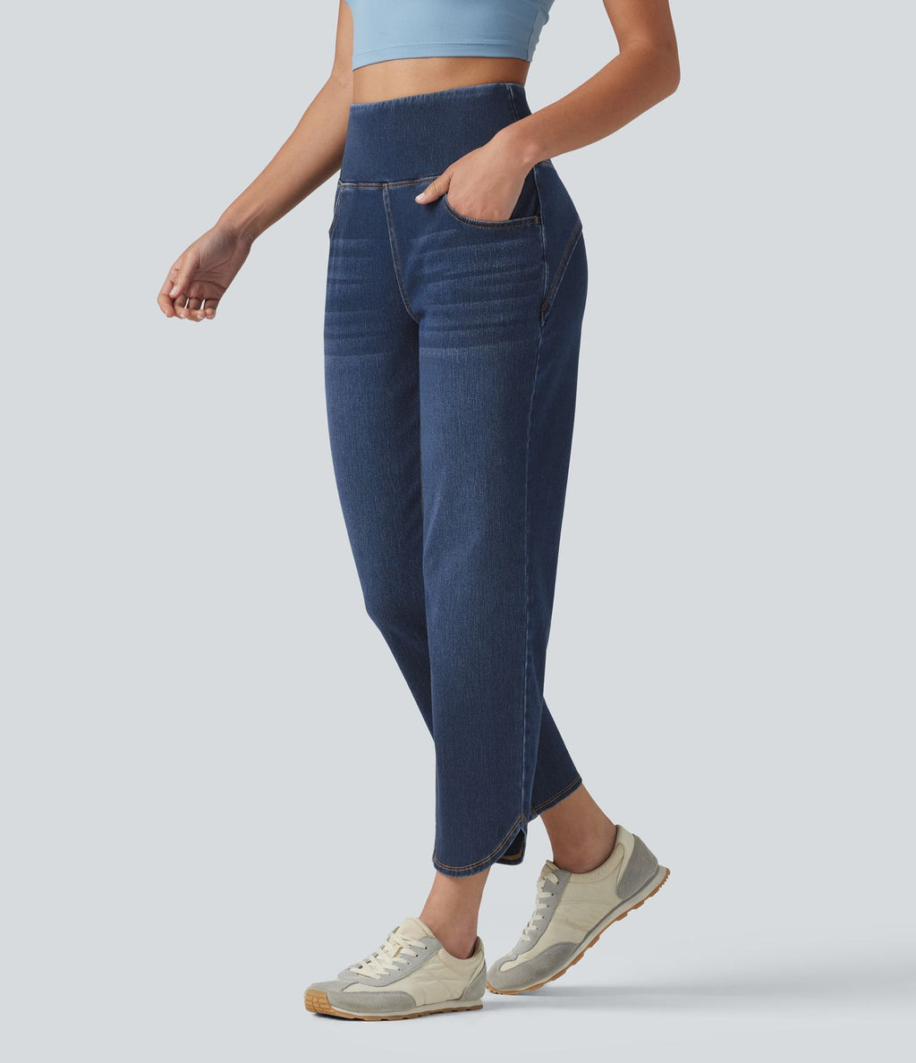 Jean skinny décontracté 7/8 Halara Flex™ taille haute, effet ventre plat, ourlet arrondi et poches