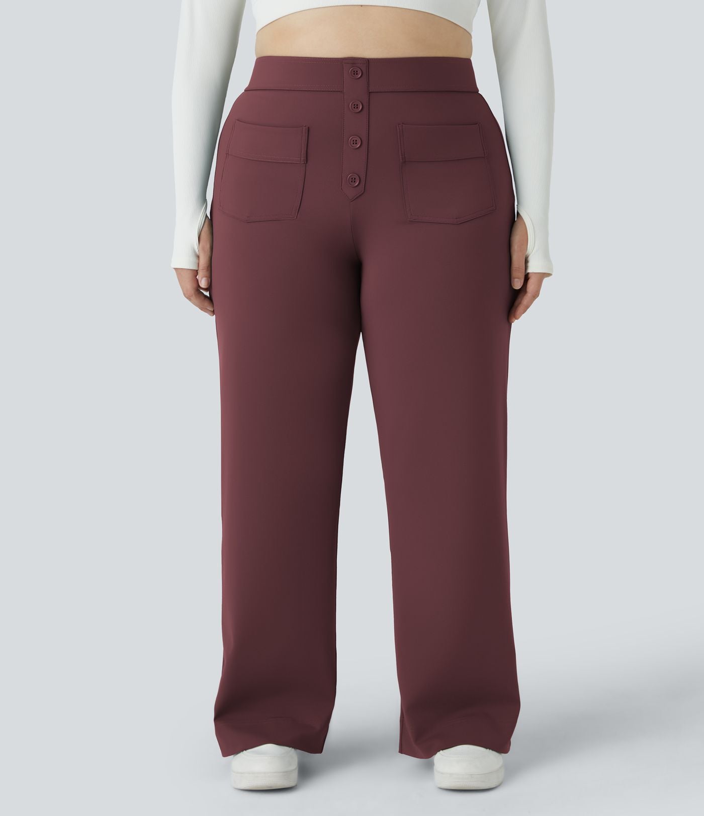 Pantalon coupe droite grande taille taille haute DayStretch avec poches