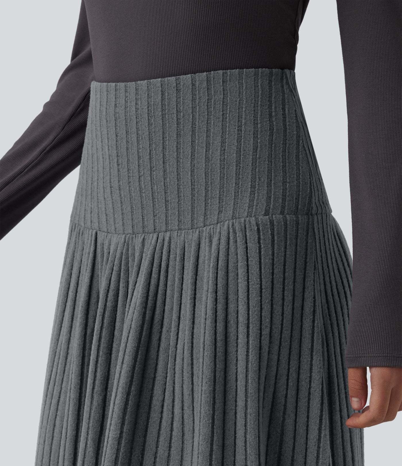 Jupe tailleur midi trapèze taille haute en maille côtelée