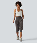 Jogging yoga corsaire chiné taille haute à fronces avec poches