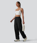 Jogging cargo de course taille mi-haute ajustable avec cordon de serrage, froncé, séchage rapide et poches