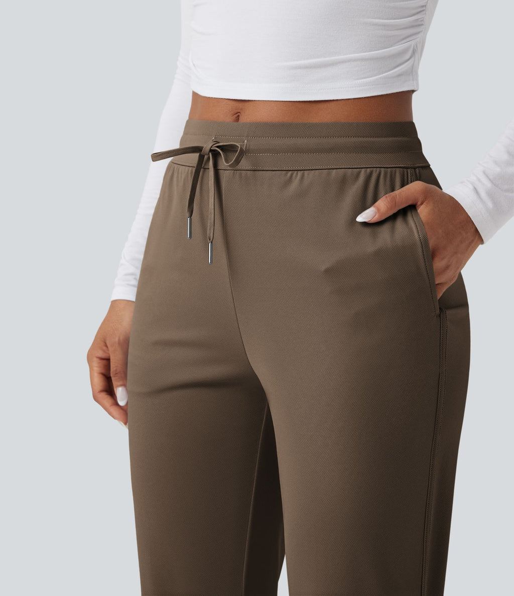 Pantalon de golf fuselé, taille mi-haute, cordon, ourlet courbé, séchage rapide, avec poches—UPF40+