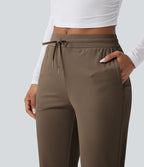 Pantalon de golf fuselé, taille mi-haute, cordon, ourlet courbé, séchage rapide, avec poches—UPF40+