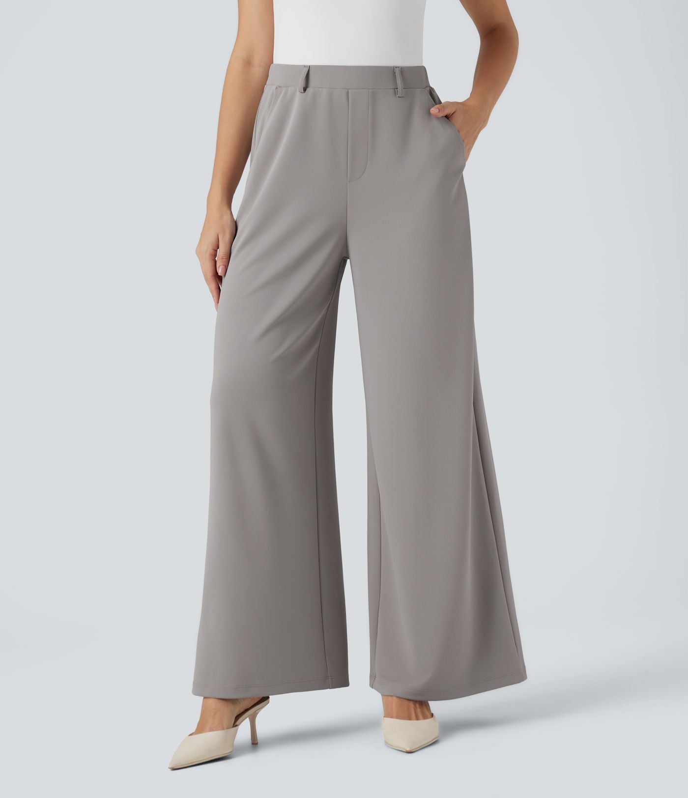 Pantalon tailleur Halara Flex™ palazzo crêpe jambe large taille haute avec poches