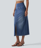 Halara Flex™ Jupe midi en denim taille haute ventre plat avec poches