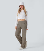 Pantalon évasé rayé taille basse à rabat