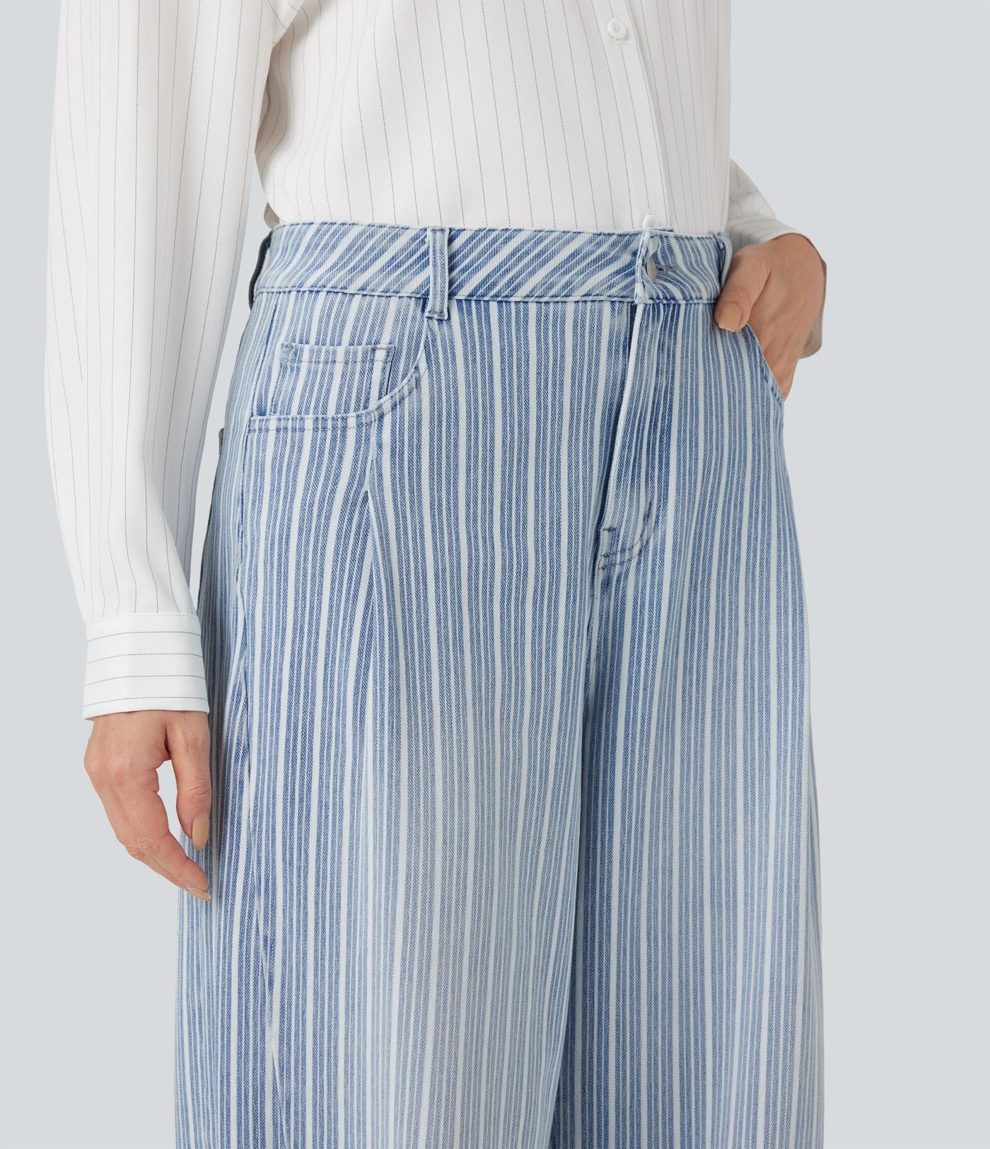 Jean barrel Halara Flex™ rayé taille haute avec poches