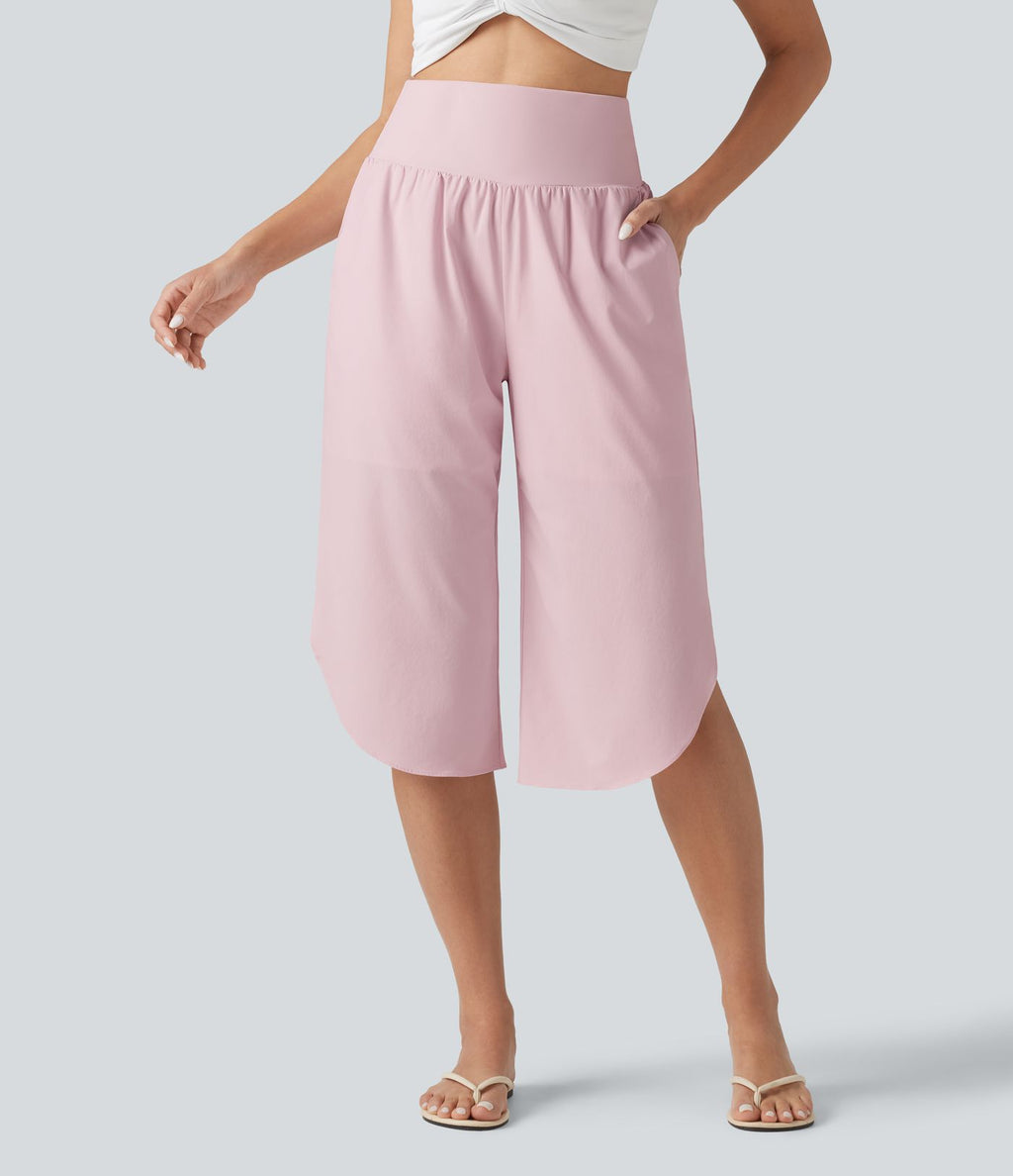 Breezeful™ Pantacourt taille haute ventre plat, ourlet arrondi, séchage rapide et poches
