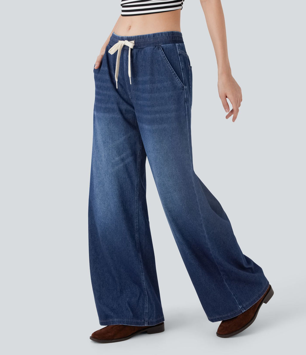 Jean ample en denim extensible à taille basse avec cordon Halara Flex™ avec multiples poches